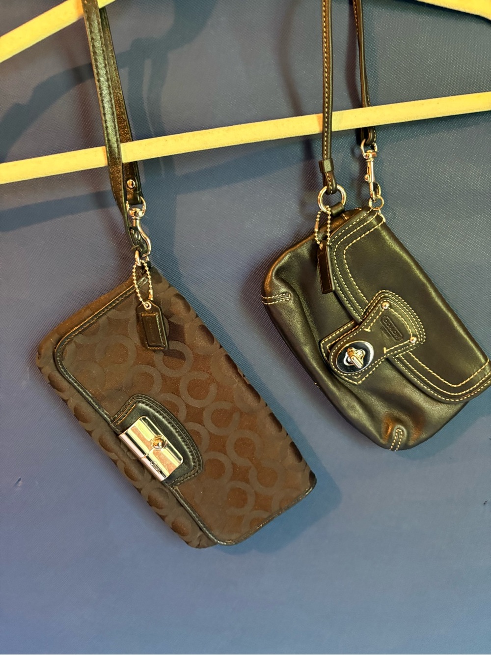 Coach Brown Signature Fabric Wristlet and Leather Mini Crossbody Set